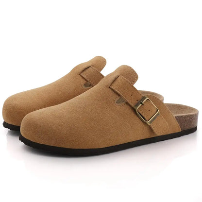 Comwarm Fashion Women's Suede Mules Slippers Men Clogs Cork Insole and Home Shoes