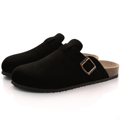 Comwarm Fashion Women's Suede Mules Slippers Men Clogs Cork Insole and Home Shoes