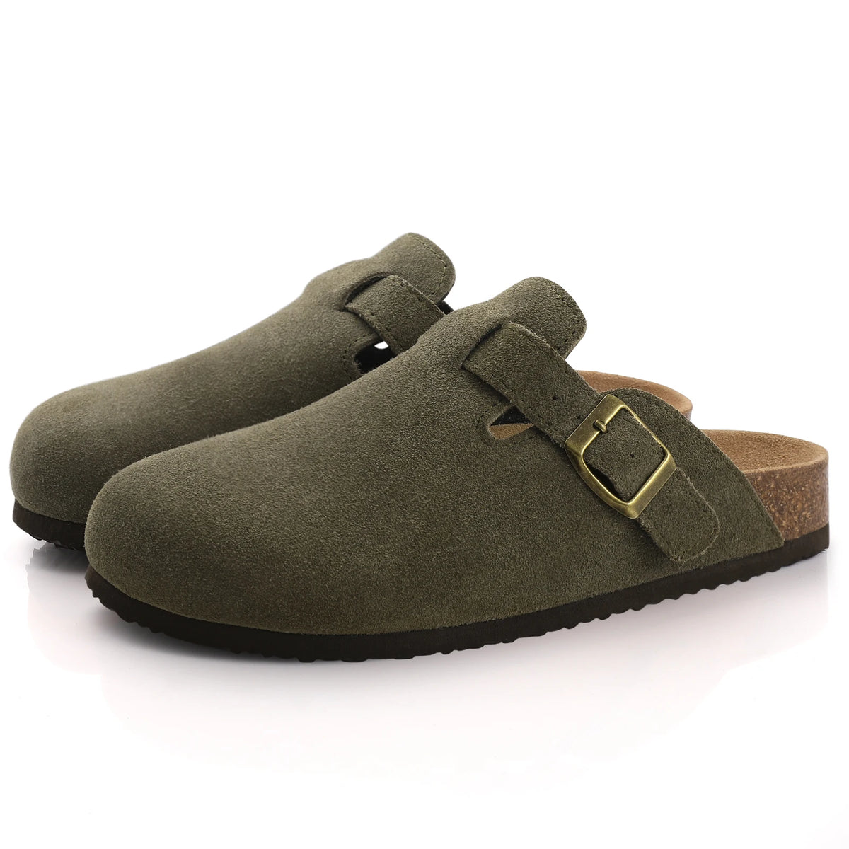 Comwarm Fashion Women's Suede Mules Slippers Men Clogs Cork Insole and Home Shoes