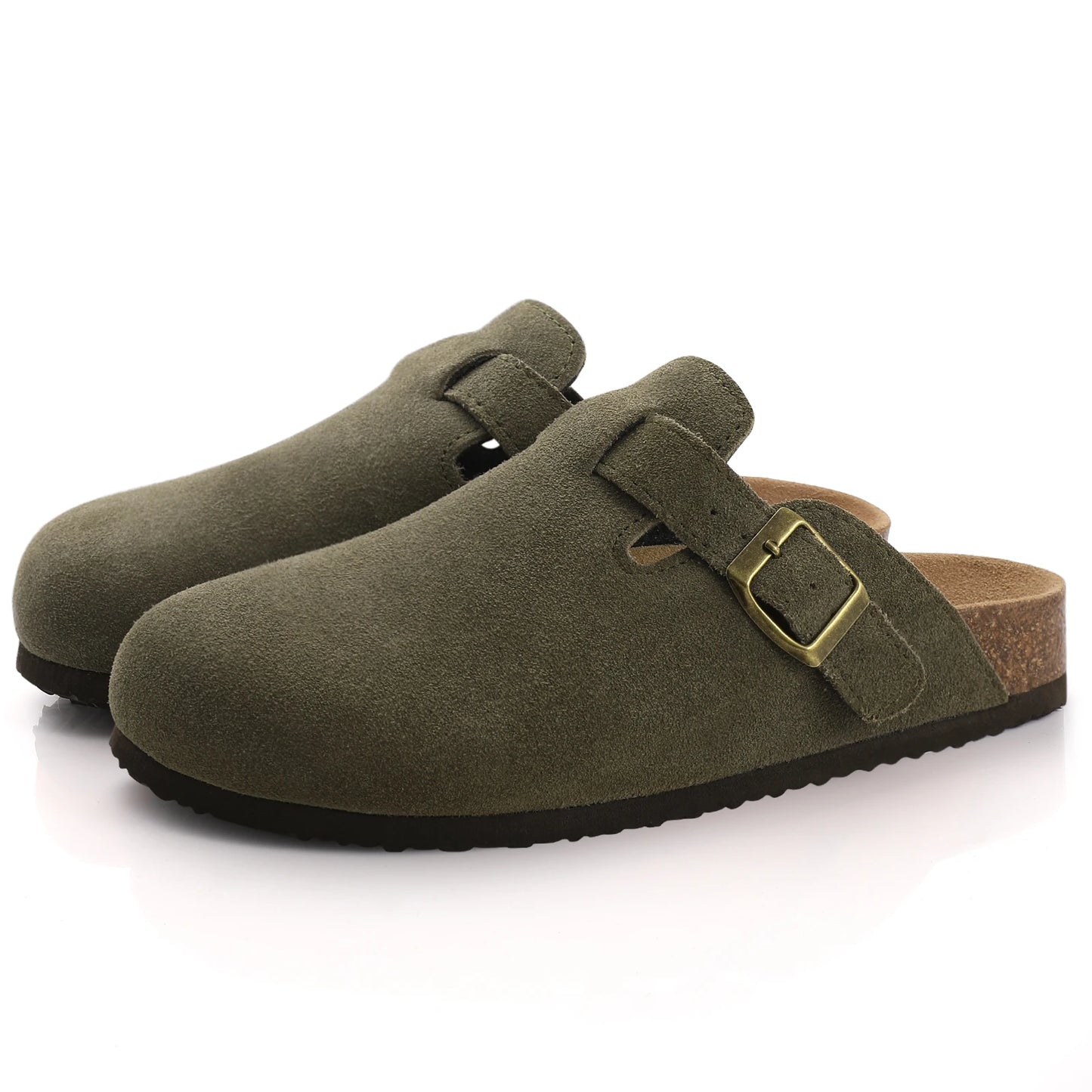 Comwarm Fashion Women's Suede Mules Slippers Men Clogs Cork Insole and Home Shoes