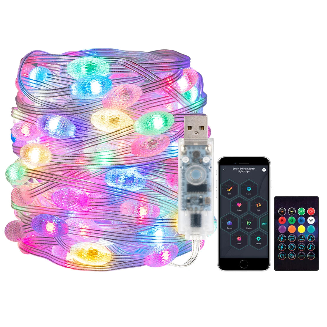 USB Christmas Lights String WS2812B RGB Dream Color Birthday Decoration Party Star Strawberry Lights Room USB App Remote Light