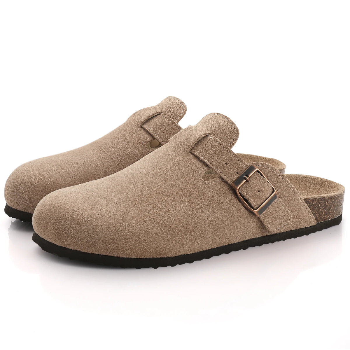 Comwarm Fashion Women's Suede Mules Slippers Men Clogs Cork Insole and Home Shoes