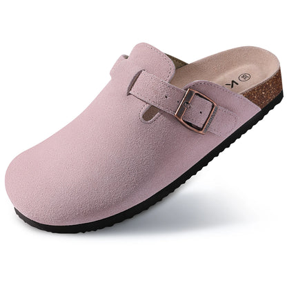 Comwarm Fashion Women's Suede Mules Slippers Men Clogs Cork Insole and Home Shoes