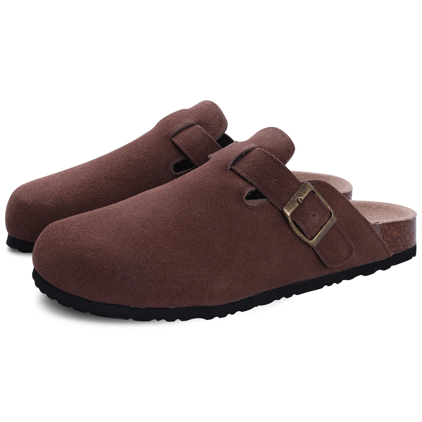 Comwarm Fashion Women's Suede Mules Slippers Men Clogs Cork Insole and Home Shoes